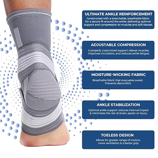 NeoTech Care Adjustable Ankle Support Brace (Gray, Size L, 1 Unit)