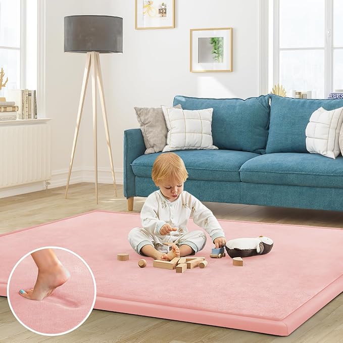 Baby Play Mat for Floor Nursery Rug Muscle Mat Area Rug Playroom Rug 50"x50" Playpen Mat Memory Foam 1.3" Thick Crawling Mat For Babies,Toddlers, Infants, Kids,Light Pink