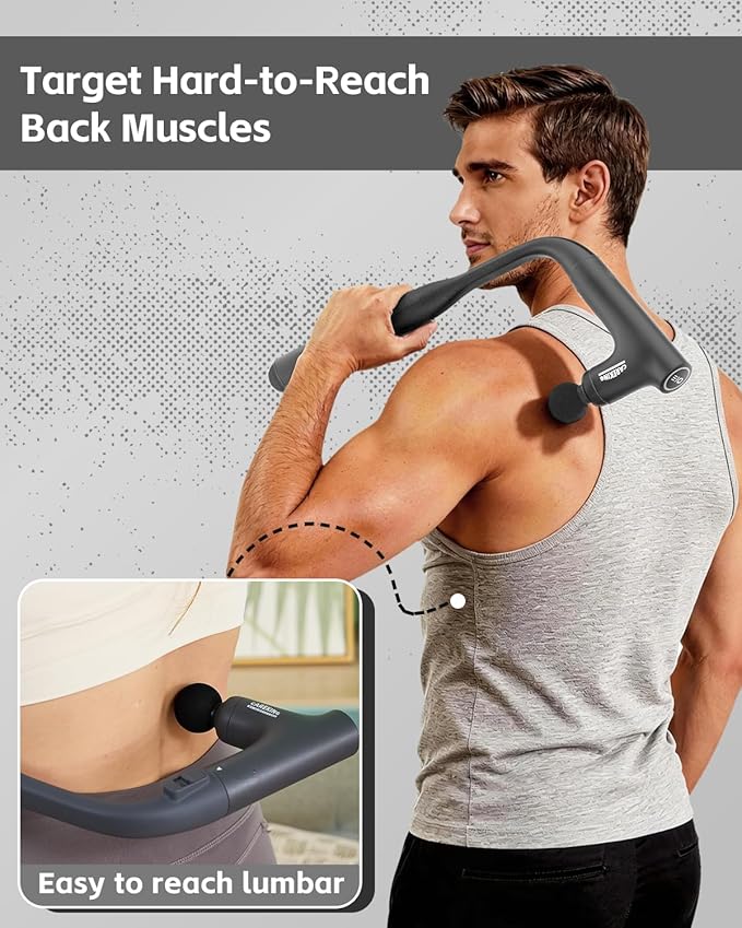 3-in-1 Massage Gun, Deep Tissue Percussion Massager with Extended Handle for Back Pain Relief, Portable for Gym/Office/Home, FSA-HSA Eligible