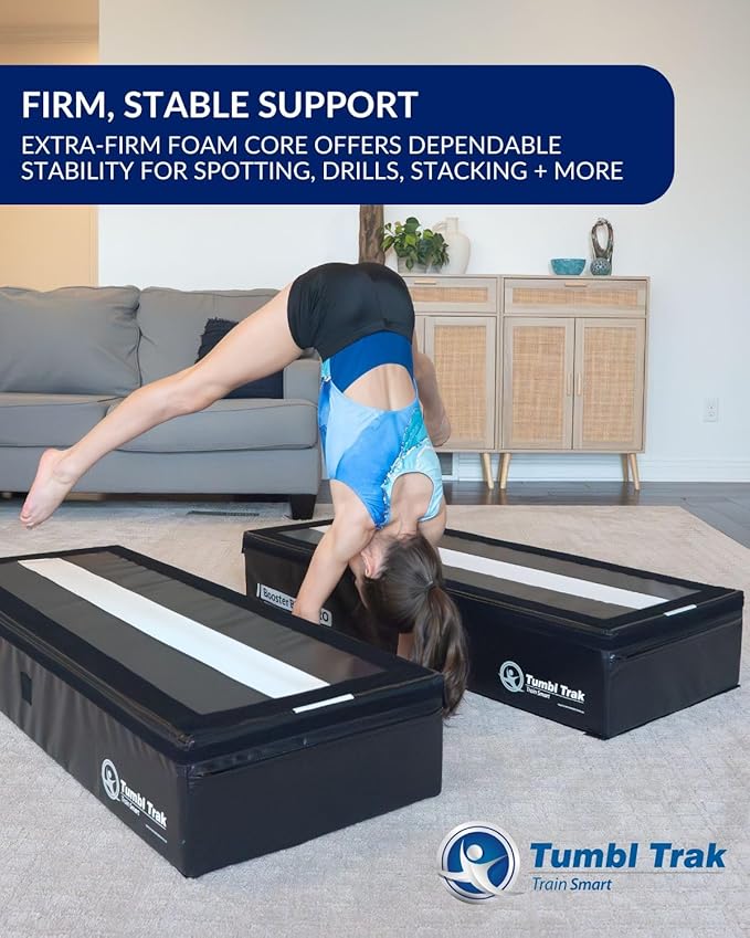 Tumbl Trak Booster Block Gymnastics Spotting Block (4ft x 18in x 8in) – Back Handspring Trainer & Plyo Jump Box for Kids & Adults, PRO Firm Core with Alignment Line, Royal Blue