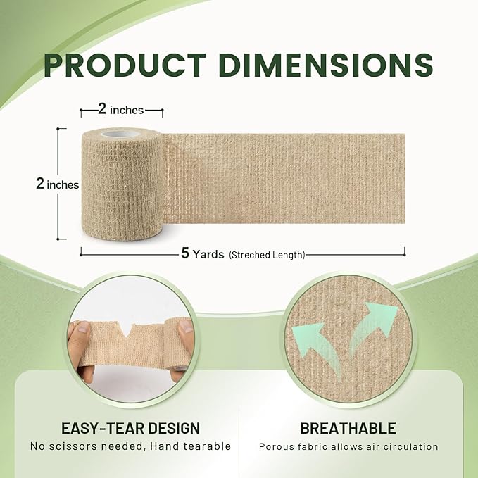 18 Pack Adhesive Bandage Wrap, Skin Color Self Adherent Bandage and 2 Inch Wide Cohesive Vet Wrap, Wrist Tape Baseball, Breathable and Flexible for Wrist Ankle Knee, Athletic Support