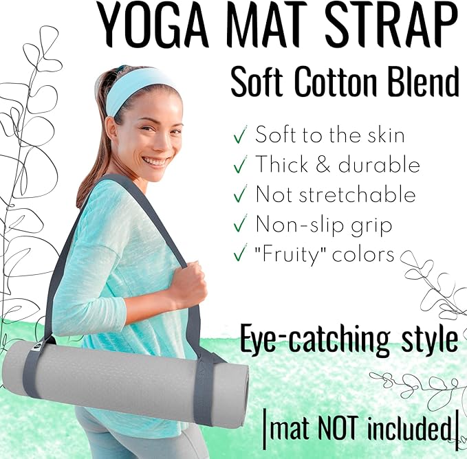 TECEUM Yoga Mat Strap – 30+ Colors – Adjustable Mat Holder Sling Carrier for All Mats [Mat Not Included]