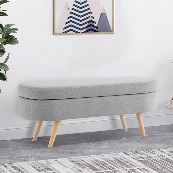 NicBex Ottoman Bench with Storage for Bedroom, 43.5" Upholstered End of Bed Bench with Rubber Wood Legs, Linen Storage Bench for Living Room or Entryway,