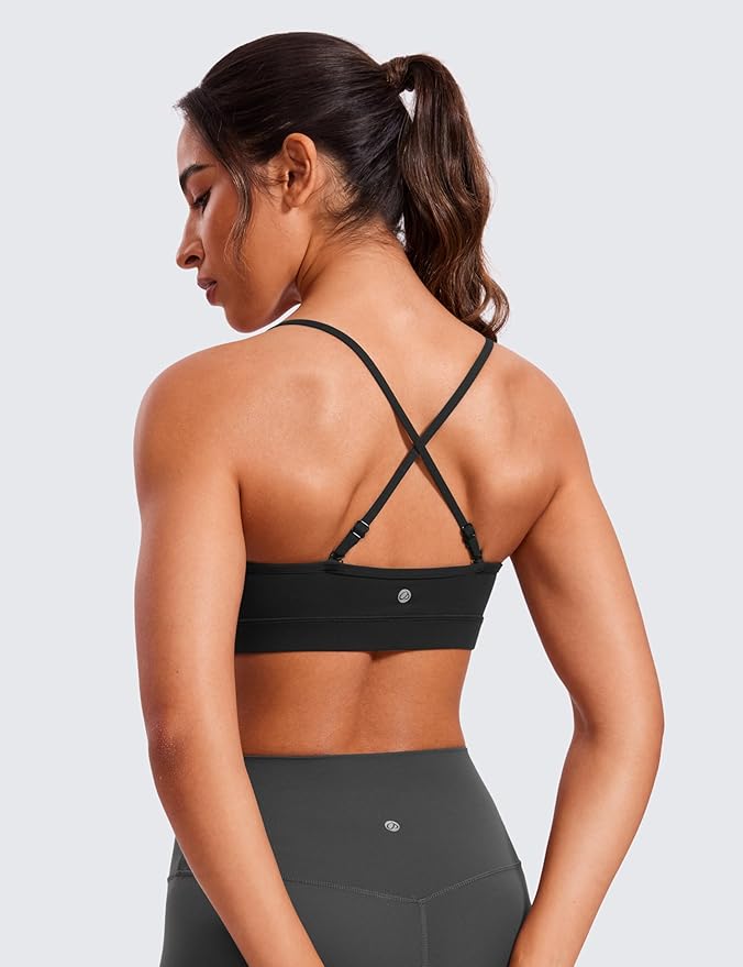 CRZ YOGA Butterluxe V-Neck Sports Bras for Women - Adjustable Thin Straps Padded Yoga Top Basic Wireless Camisole