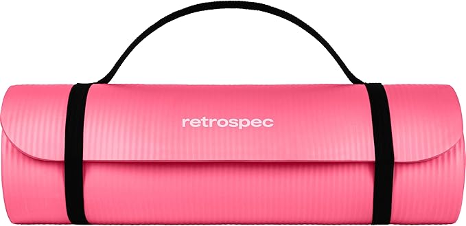 Retrospec Solana Yoga Mat 1" Thick w/Nylon Strap for Men & Women - Non Slip Exercise Mat for Home Yoga, Pilates, Stretching, Floor & Fitness Workouts