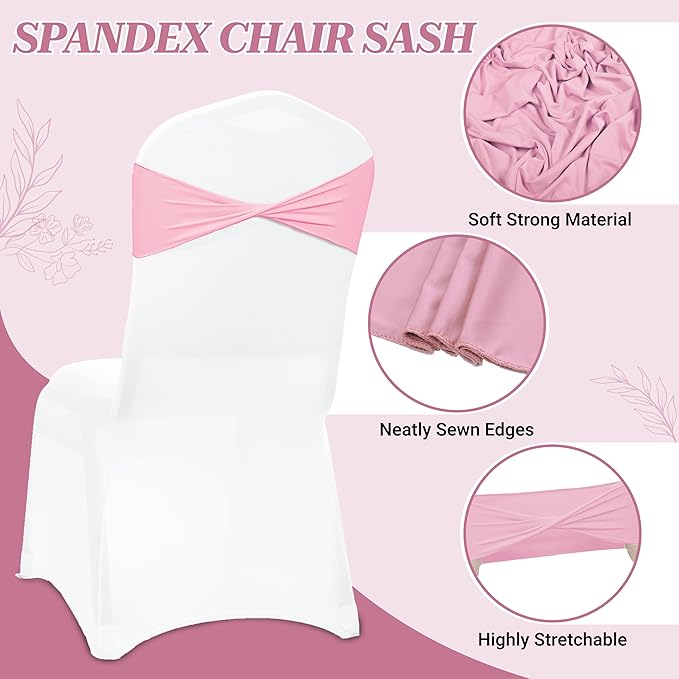 VDS Pack of 100 PCS | Pink | Spandex Chair Sashes Bows Without Buckle | Stretch Elastic Banquet Universal Folding Chair Band Tie with for Wedding Party Conference Celebration Event Decoration