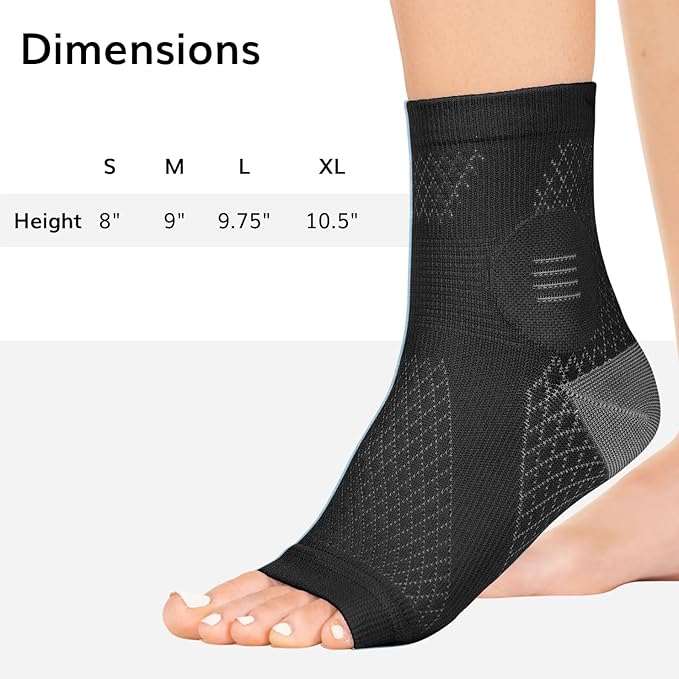 BraceAbility Neuropathy Socks (3 Pairs) - Multipack Peripheral Compression Diabetic Toeless Foot Sleeves for Nerve Damage in Feet, Ankle Gout, Plantar Fasciitis Relief for Men and Women (M - Black)