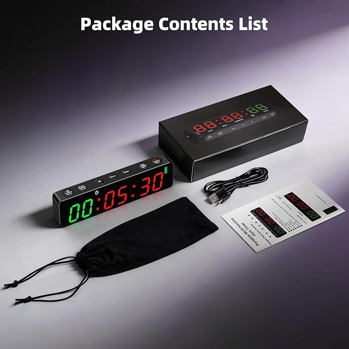 Portable Workout Timer, Workout Clock for Home Gym Garage Boxing, Gym Timer Clock with Strong Magnet, Powerful Battery, Adjustable Brightness for Fitness Enthusiasts Coaches