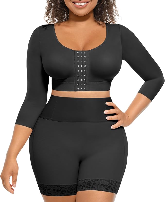 FeelinGirl Arm Shaper for Women Post Surgery Arm Lipo Compression Sleeves Slimming Arm Faja Front Closure Shapewear Bra