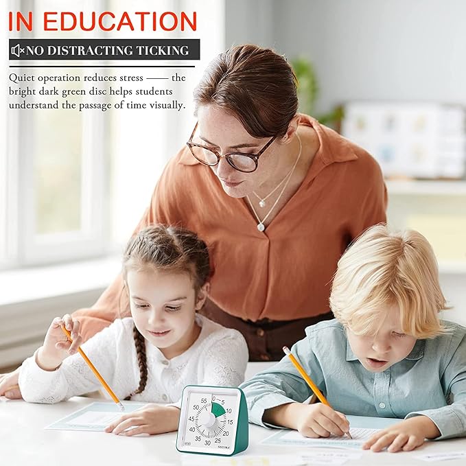 Secura 60-Minute Visual Timer, Classroom Timer, Countdown Timer for Kids and Adults, Time Management Tool for Teaching (Dark Green & Dark Green)