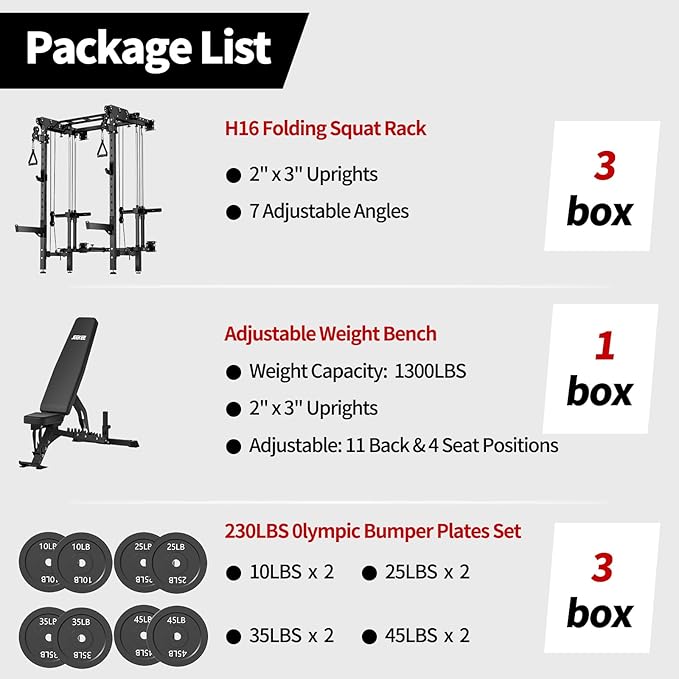 JEEKEE Folding Wall Mounted Power Rack with 180LB Weight Stack, 2400LB 2×3 Heavy Duty Squat Rack, Dual Cable Crossover System 1:1 Ratio, Functional Trainer for Home Gym Small Space,Black