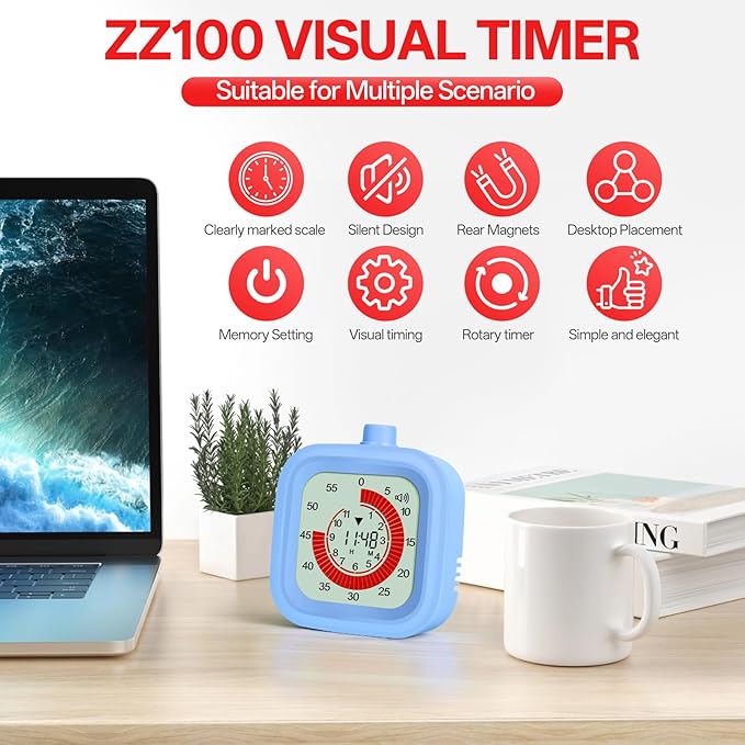 Digital Visual Timer for Kids 12hours Countdown countup Kitchen Timer Student Timer Gym Timer (Pink)