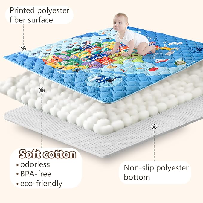 Baby Play Mats for Floor, 71”x59” Upgraded Thickness & Larger Super Soft Playmat for Babies and Toddlers, Foldable Washable, Upgrade Anti-Slip Crawling Mat for Playpen(Map)