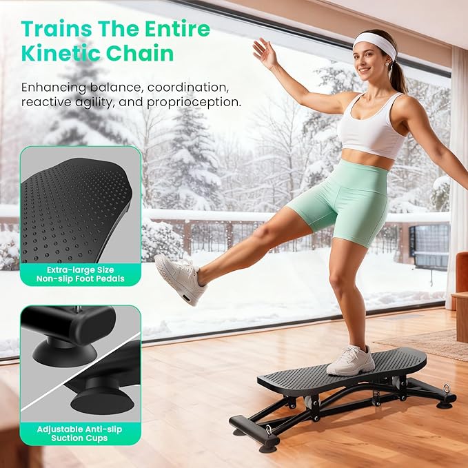 Balance Board for Adults, Rocking Stepper with Resistance Bands, 300LBS Portable Wobble Board, Quiet Side to Side Ski Simulator Trainer Exercise Machine for Home Gym Core Workout