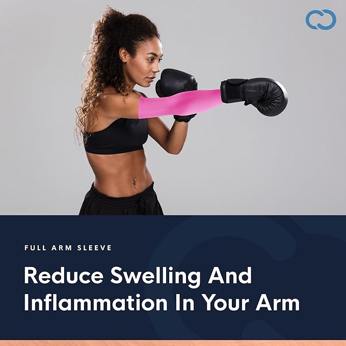 Copper Compression Arm Sleeve - Copper Infused Full Arm Brace for Forearm, Bicep, Triceps - Tennis Elbow, Basketball, Golf, Arthritis, Tendonitis, Bursitis, Post Surgery Rehab - Odor Resistant - Pink - XL