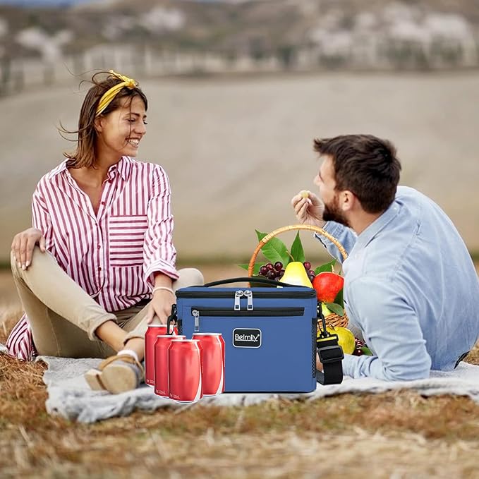 BEIMILY Lunch Box for Men/Women,Small Insulated Lunch Bag,Reusable LunchBox for work Picnic Hiking Beach,Leakproof Soft Cooler Tote Bag Organizer with Adjustable Shoulder Strap for Adults(Navy Blue)