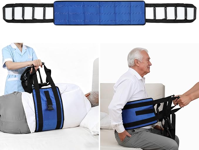 Rhino Valley Transfer Sling, Gait Belt with 10 Padded Handles, 9.7" Extra Wide Transfer Belt for Seniors, 330lbs Heavy Duty Lift Assist for Bed, Wheelchai,Non-Slip Nursing Belts Elderly, Injured, Blue