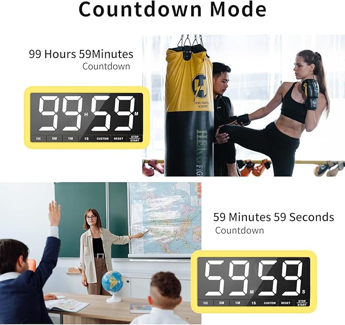 VOCOO Digital Kitchen Timer with 7.8” Extra Large Display, Magnetic, 3 Brightness, 4 Alarms and 3 Volume Levels, Battery Countdown Count Up Timer for Cooking, Classroom, Home Gym (Yellow)