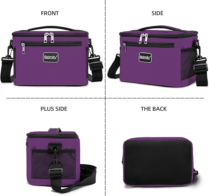 BEIMILY Lunch Box for Men/Women,Small Insulated Lunch Bag,Reusable LunchBox for work Picnic Beach,Leakproof Soft Cooler Tote Bag Organizer with Adjustable Shoulder Strap for Adults(Dark Purple)