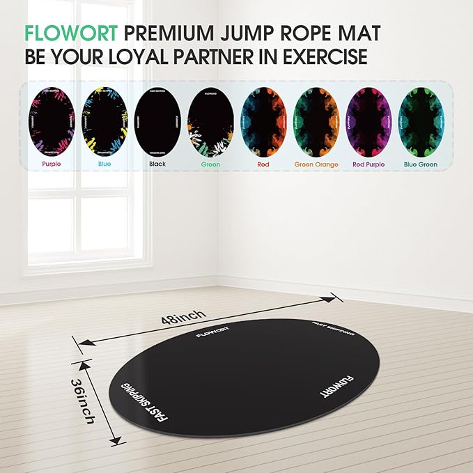 Cheete Jump Rope Mat Large Rubber Exercise Mat Indoor Outdoor Shock Absorbing Mat Non-Slip Oval Design for Floor & Rope Protection, Workout Mats for Home Gym Flooring