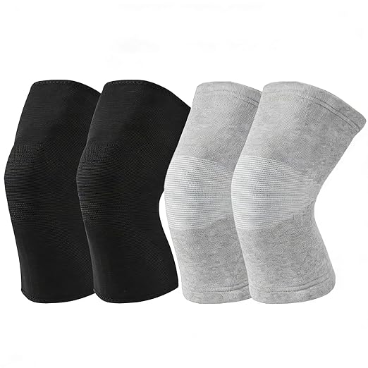 Bamboo Charcoal Compression Knee Sleeve for Runners & Arthritis - Elastic, Breathable Knee Support Pads with Warmth & Odor Control (Gray+Black) (Small)