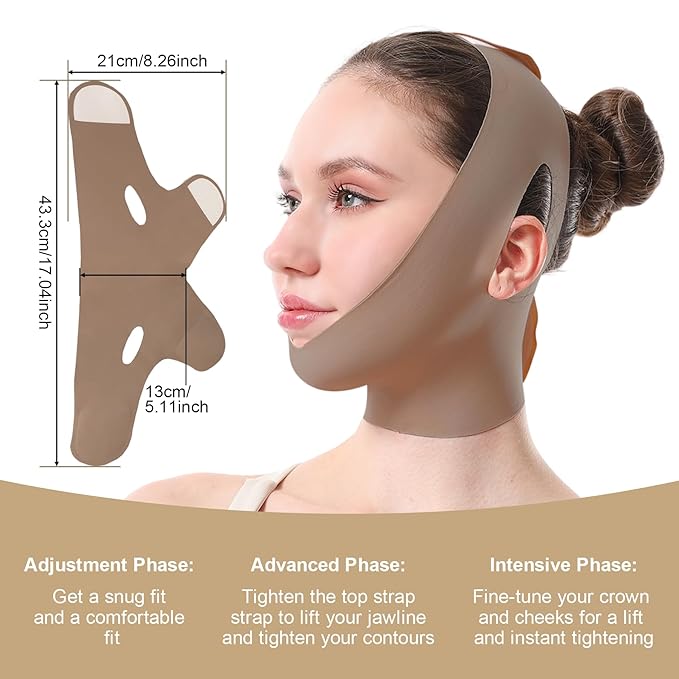 Face Strap, Face Lift Belt Face V Line Lifting Mask, Chin Up Half Face Covering Lift Brown ﻿