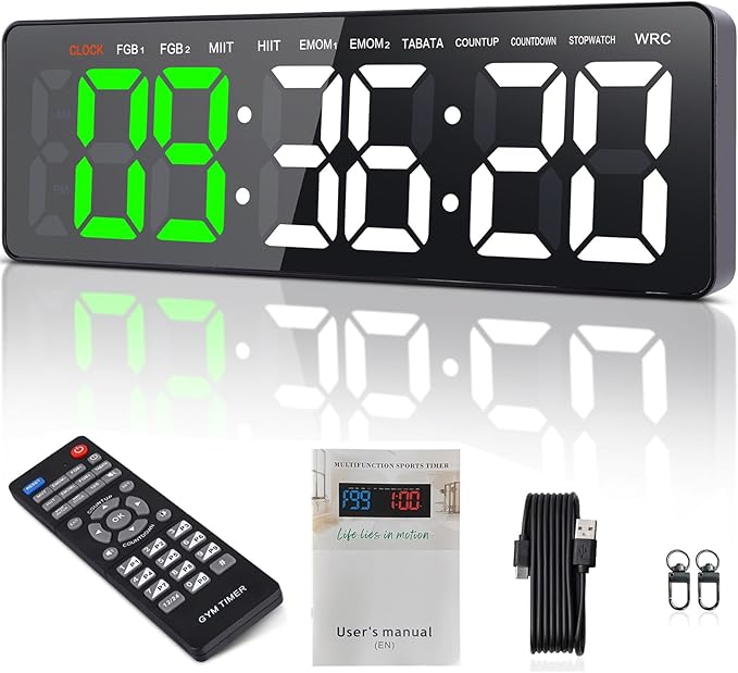 Gym Timer, 16.5" Large Digital Wall Clock for Gym Interval Workout, Remote Control LED Digital Timer for Home Decor, Living Room, Office, Gym, Classroom