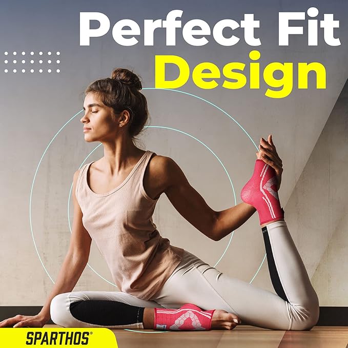 Sparthos Ankle Compression Socks (Pair) – Plantar Fasciitis Ankle Brace with Arch Support – for Men and Women – Foot Sleeves – for Sports, Running, Basketball, Football and Everyday Wear (Pink-L)