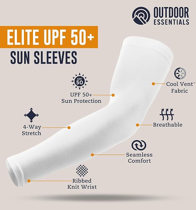 OutdoorEssentials UV Sun Protection Arm Sleeves - Compression Arm Sleeve, UV Arm Sleeves Men, Women - Golf Cooling Sleeves