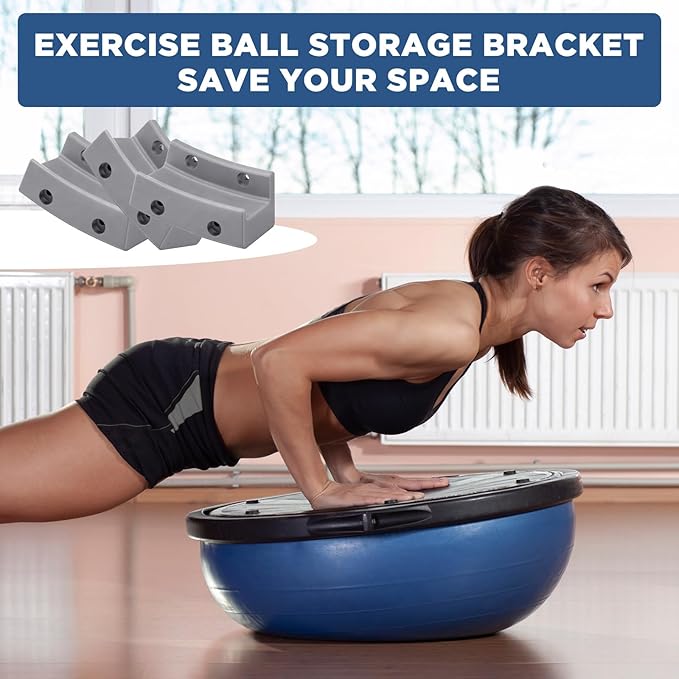 Beeveer Exercise Ball Wall Mount Storage Bracket Yoga Ball Holder Balance Trainer Storage Holder for Home Gym Studios