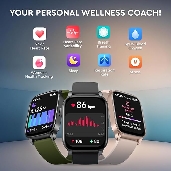 OCTANDRA Spark VeryFit 2.01" Bluetooth Answer Call Alexa Smart Watch Body Energy Heart Rate HRV Oxygen Saturation Sleep Monitor Step Tracker IP68 Fitness Watches for Men Women (IDW17) (Pink)