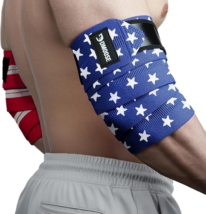 DMoose Fitness Elbow Wraps for Weightlifting (Pair) - 40'' Adjustable Strap for Gym Workout & Bench Press, Compression Elbow Sleeves for Tendonitis, Joint Support, Powerlifting & Deadlifts