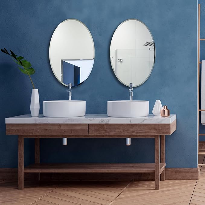Bathroom Mirror for Over Sink, Oval Frameless Mirror, Beveled Polished Wall Mirror for Bathroom, Bedroom, Vanity and Entryway 20" x 28"