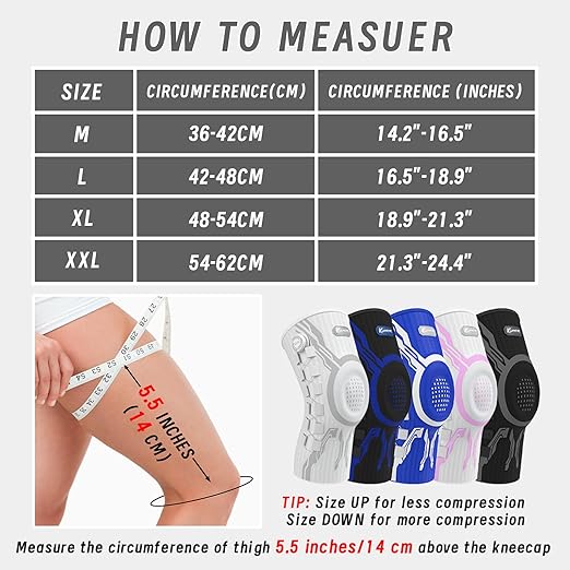 Kuangmi Knob Knee Brace for Pain Relief, Knee Support with Patella Gel Pad & Side Stabilizers, Compression Knee Sleeve for Workout, Arthritis, Joint Pain, Meniscus Tear (White,Right,X-Large,Single)