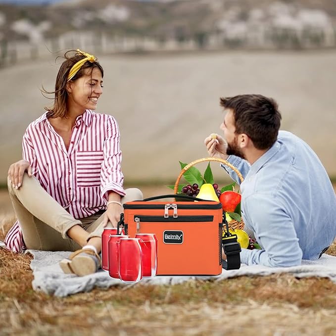BEIMILY Lunch Box for Men/Women,Small Insulated Lunch Bag,Reusable LunchBox for work Picnic Beach,Leakproof Soft Cooler Tote Bag Organizer with Adjustable Shoulder Strap for Adults(Orange)