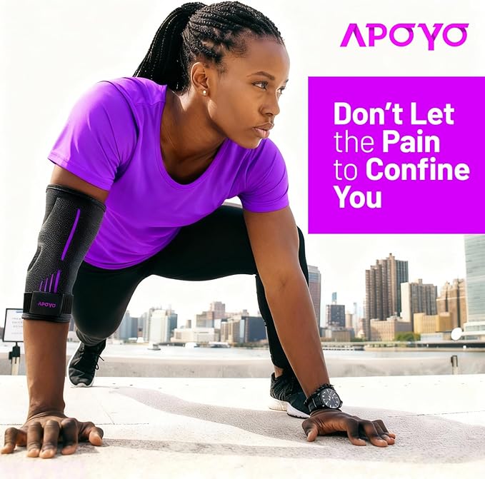APOYO Elbow Brace for Tendonitis and Tennis Elbow, Elbow Compression Sleeve, Elbow Brace for Women and Men w/ Adjustable Strap for Tennis Elbow Relief, Weightlifting, Arthritis, Workouts, Reduce Joint Pain During Fitness Activity (Purple (Pair), XX-Large)