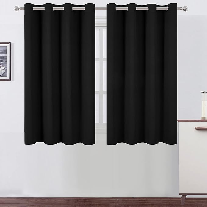 LEMOMO Black Thermal Blackout Curtains/52 x 45 Inch/Set of 2 Panels Room Darkening Curtains