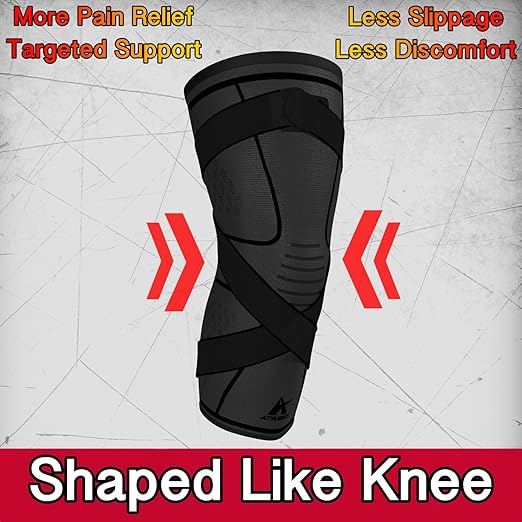 Knee Brace Compression Sleeve with Strap for Best Support & Pain Relief for Meniscus Tear, Arthritis, Running, Basketball, MCL, Jogging and Post Surgery Recovery for Men & Women (Black, 3XL)