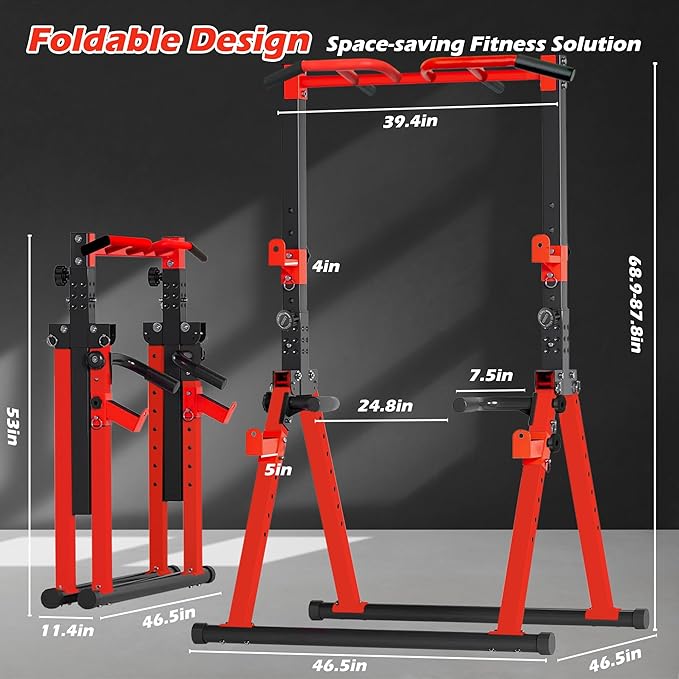 Foldable Power Tower Pull Up Bar Station, Multi-function Stable Pull Up Dip Station for Home Gym Strength Training Equipment
