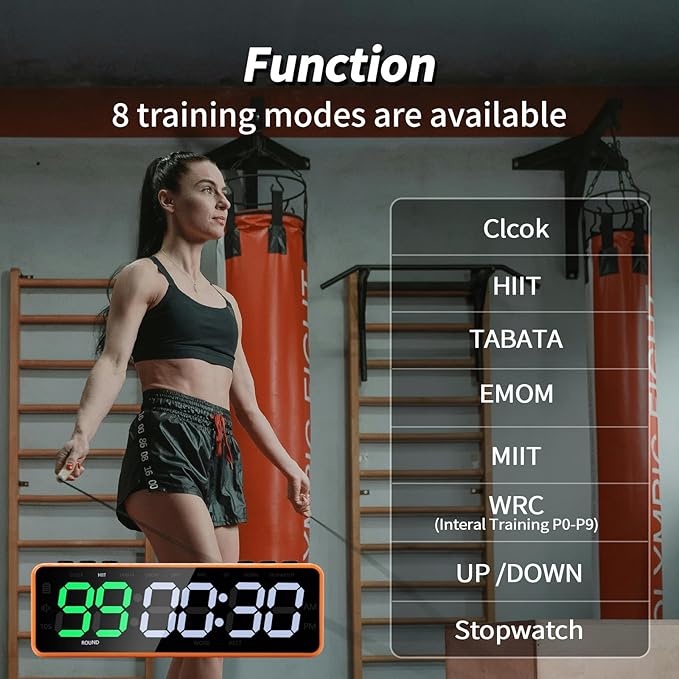 Portable Gym Timer with Strong Magnet for Home Gym, Interval Timer with Battery Supply, Workout Clock with Stopwatch, Count up/Down,Custom Interval for Fitness/Home/Boxing