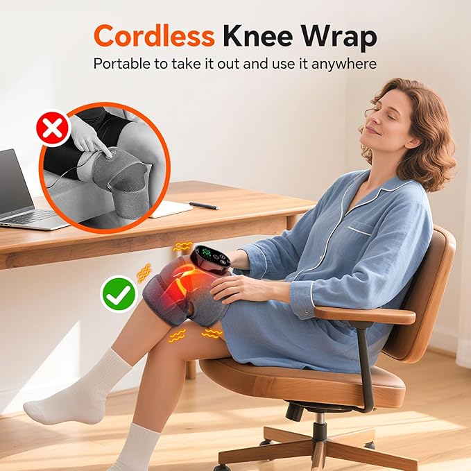 Cordless Heated Knee Massager with Vibration, Heated Knee Brace Wrap Shoulder Elbow 3 in 1 Heating Pad, Rechargeable Heating Warmers Wrap, Gifts for Women Men 2PCS