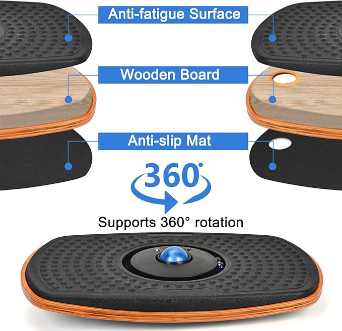 Standing Desk Anti Fatigue Mat Balance Board with Marble, 360° Rotation Exercise Wooden Wobble Board Stability Rocker Perfect for Office, Workstation, Home, Gym, Kitchen