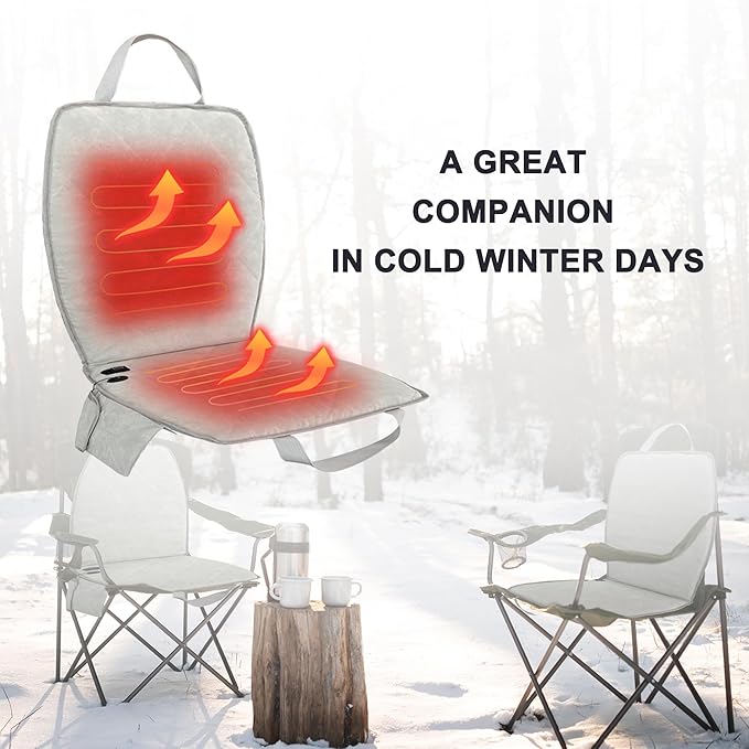 Portable Heated Seat Cushion(No Power Bank) Heated Camping Chair Pad,Foldable Heated Stadium Seat for Bleachers,USB Powered Heated Seats Great for Sports, Fishing, Concerts Grey