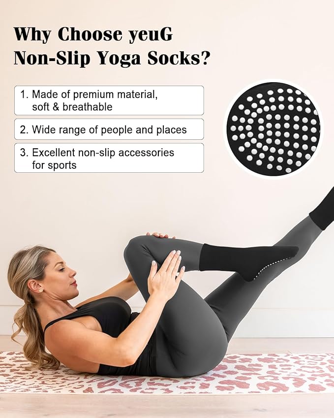 yeuG Pilates Socks for Women Non Slip Grip Socks for Yoga, Barre, Hospital, Barefoot Grippy Yoga Sock Womens Gifts 4 Pairs