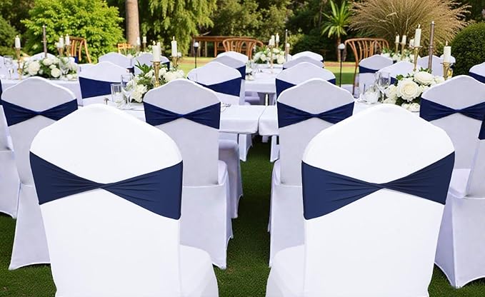 VDS Pack of 300 PCS | Navy Blue | Spandex Chair Sashes Bows Without Buckle | Stretch Elastic Banquet Universal Folding Chair Band Tie with for Wedding Party Conference Celebration Event Decoration