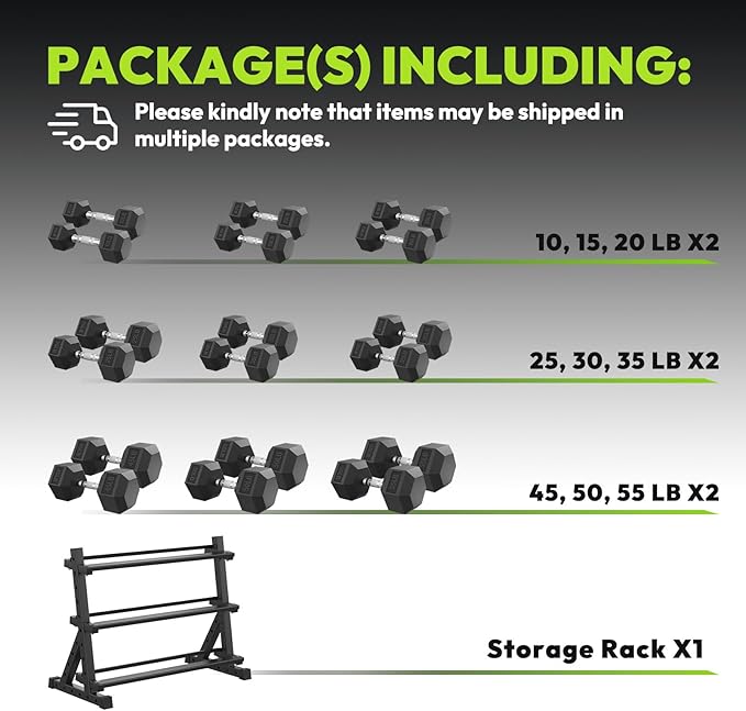 HANDBODE Hex Dumbbell Set with Rack, 300-840 lb Rubber Coated Fixed Weights Sets with Heavy Duty Storage Stand, Hexagon Shape for Stable Placement, Home Gym Equipment for Strength Training