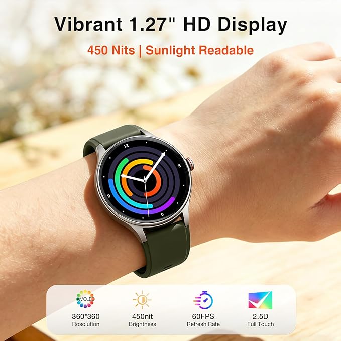 Fitpolo Smart Watch for Women Android iPhone, 1.27'' HD Fitness Tracker with Bluetooth Call & Answer, IP68 Waterproof, Heart Rate/SpO2/Sleep Monitor, Built-in AI Voice, 105+ Sports Modes (Green)