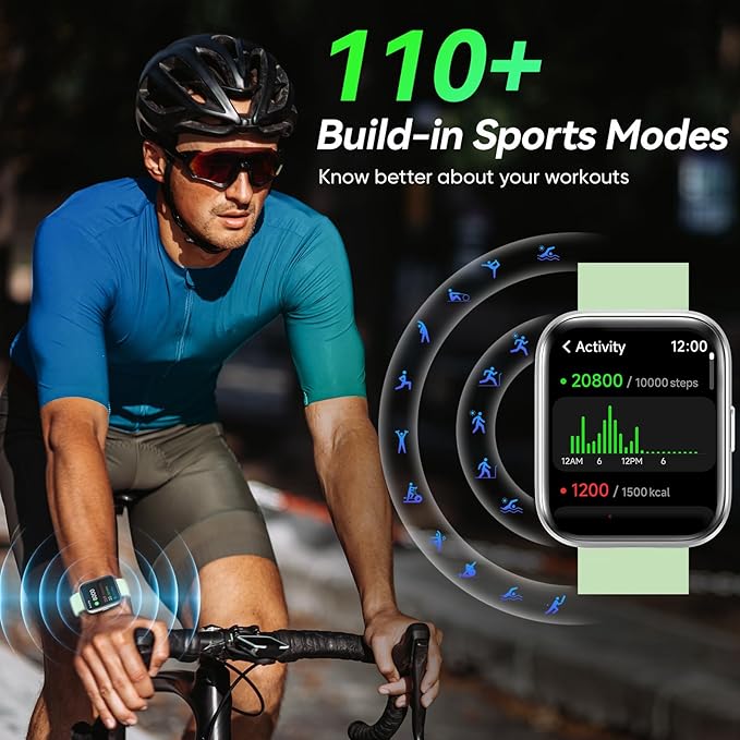Fitpolo Smart Watches for Men/Women, 1.8'' Alexa Built-in Fitness Tracker Watch with Bluetooth Calls, IP68 Waterproof, Heart Rate/Sleep/SpO2/Stress Monitor, 110 Sport Modes for Android & iPhone
