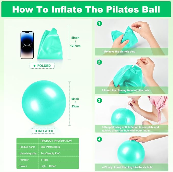 9 Inch Pilates Ball Small Exercise Ball, Workout Ball for Barre, Pilates, Yoga, Stability, Workout, Balance, Fitness at Gym Home Office