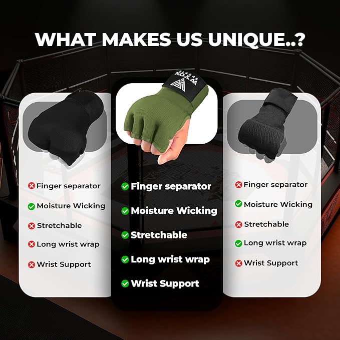 WYOX Gel Boxing Hand Wraps Inner Gloves for Men & Women – 80cm Quick Wrist Strap, Padded Knuckle Support, Fingerless MMA Muay Thai Kickboxing Wraps for Training, Punching & Martial Arts